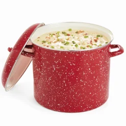 12-Quart Enameled Steel Stockpot & Lid with Speckled Finish
