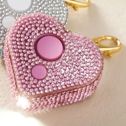 Rhinestone Heart Charm Alarm and LED Light with Easy Push-Button Operation