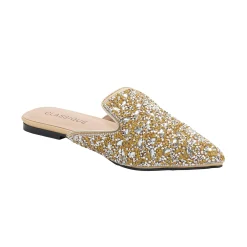 Rhinestone Satin Mule – Low Heel Slip-On Dress Shoe with Sparkling Crystals