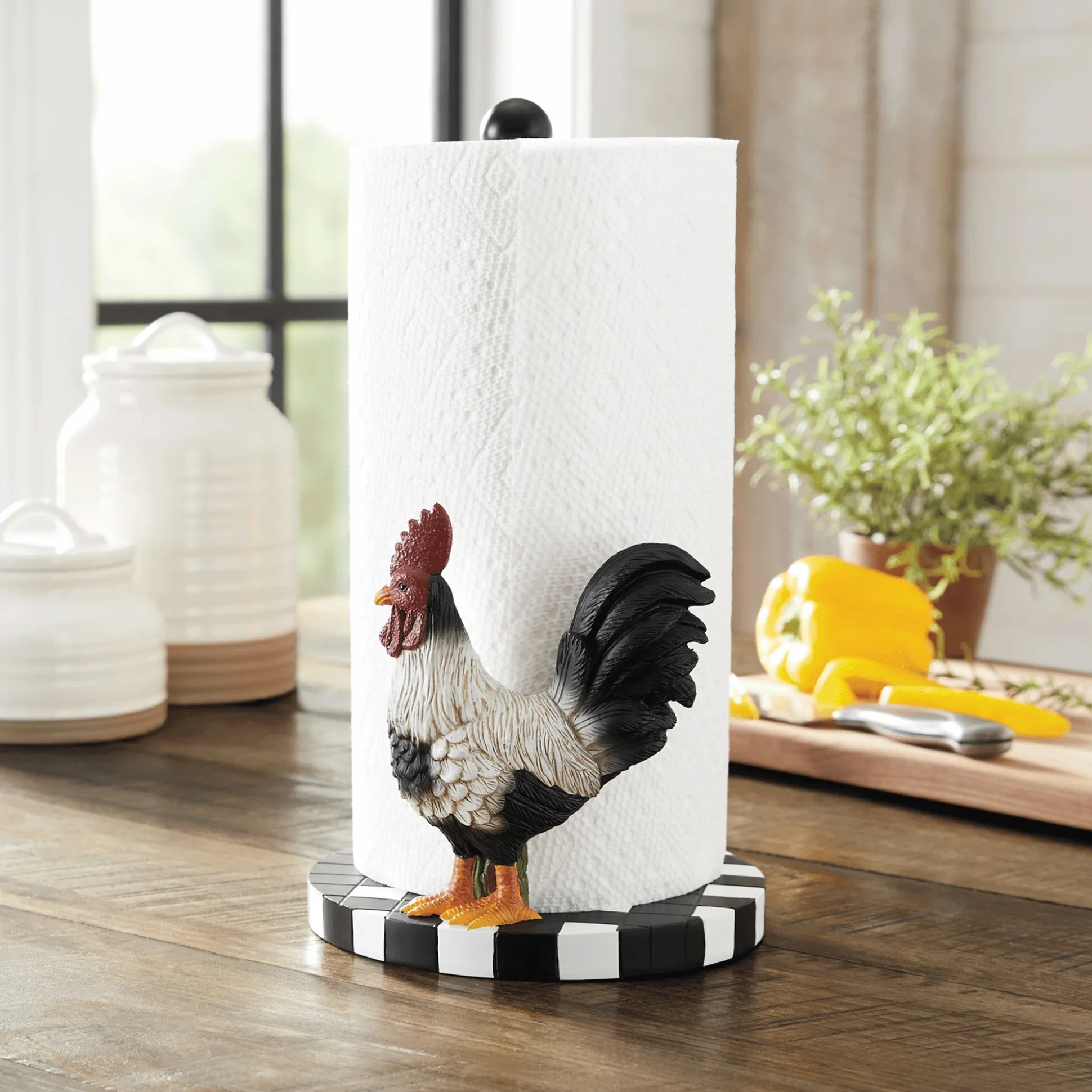 Rooster Checkered Paper Towel Holder