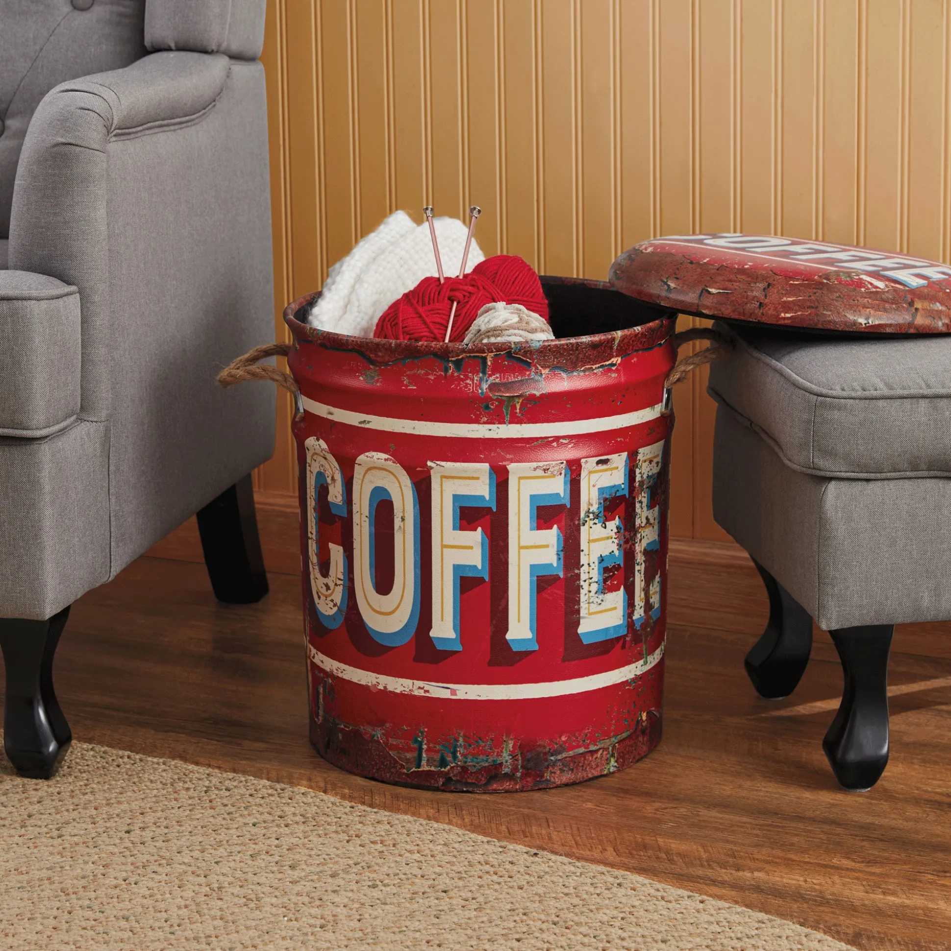 Rustic Coffee Storage Stool