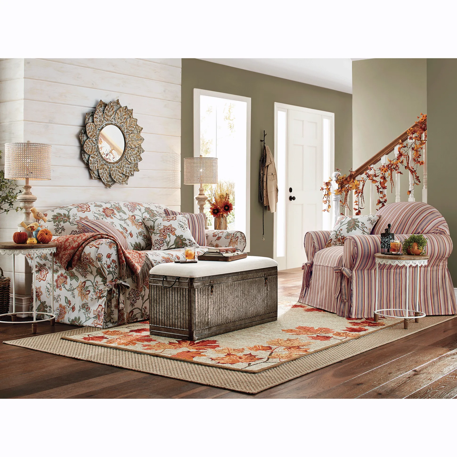 Rustic Galvanized Storage Bench with Upholstered Seat