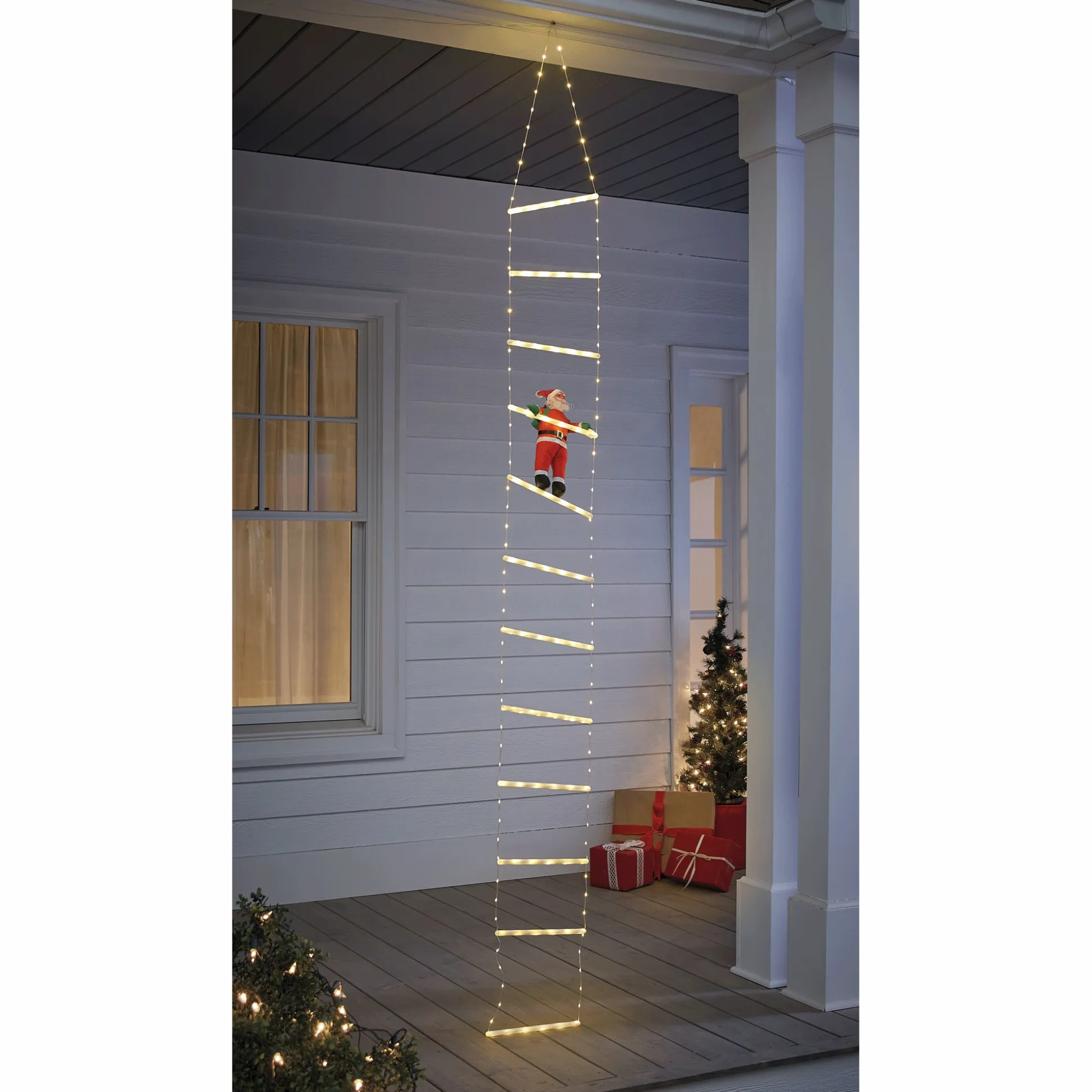 Santa on Lit Ladder