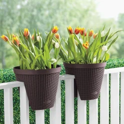 Set of 2 Basketweave Rail Planters