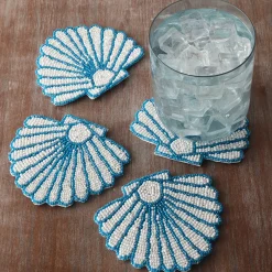 Set of 4 Beaded Shell Coasters