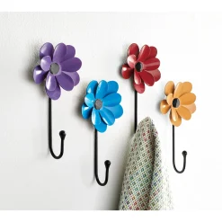 Set of 4 Bright Flower Wall Hooks
