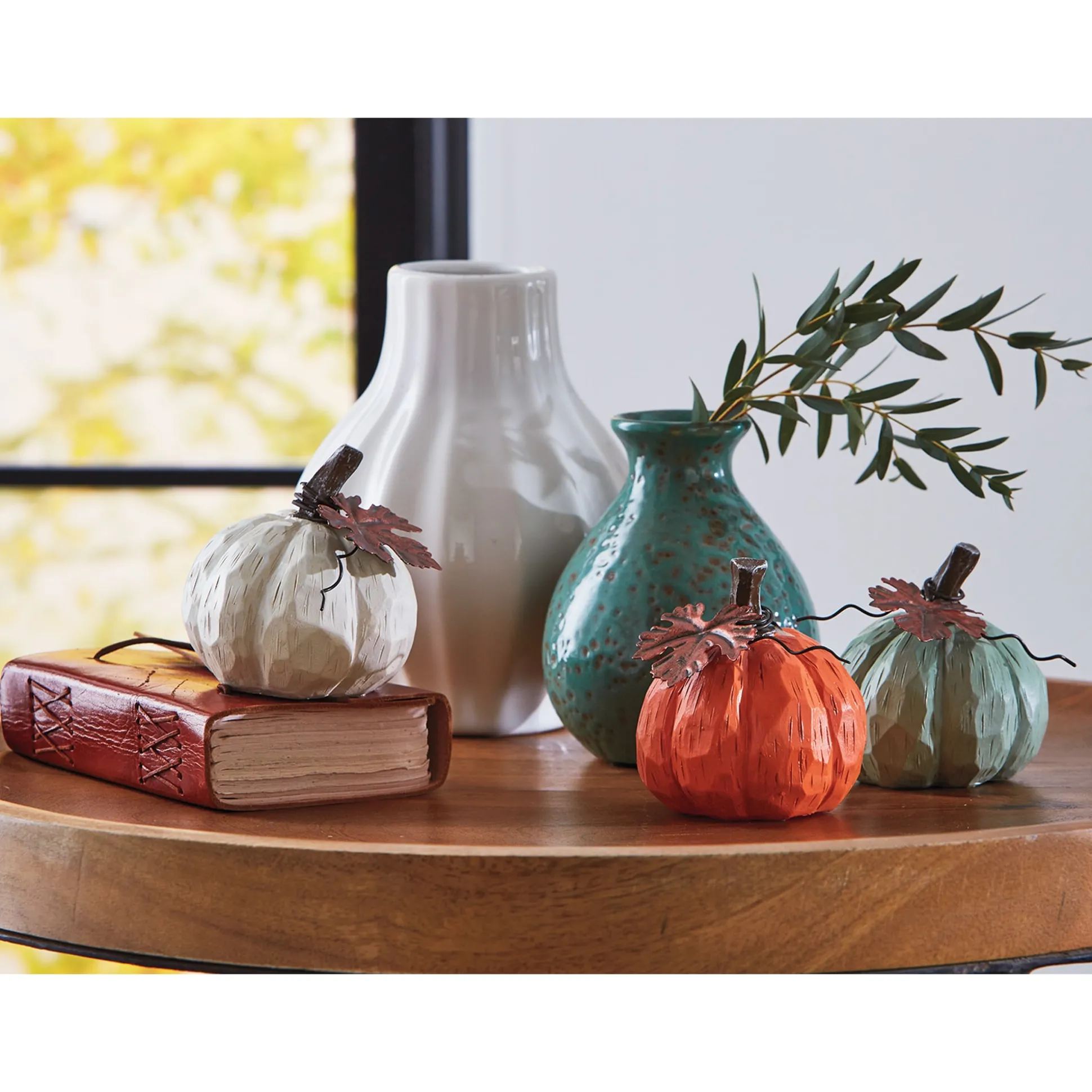 Set Of 3 Carved Decorative Pumpkins