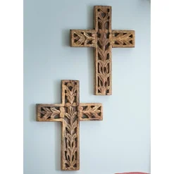 Set of 2 Carved Wall Crosses