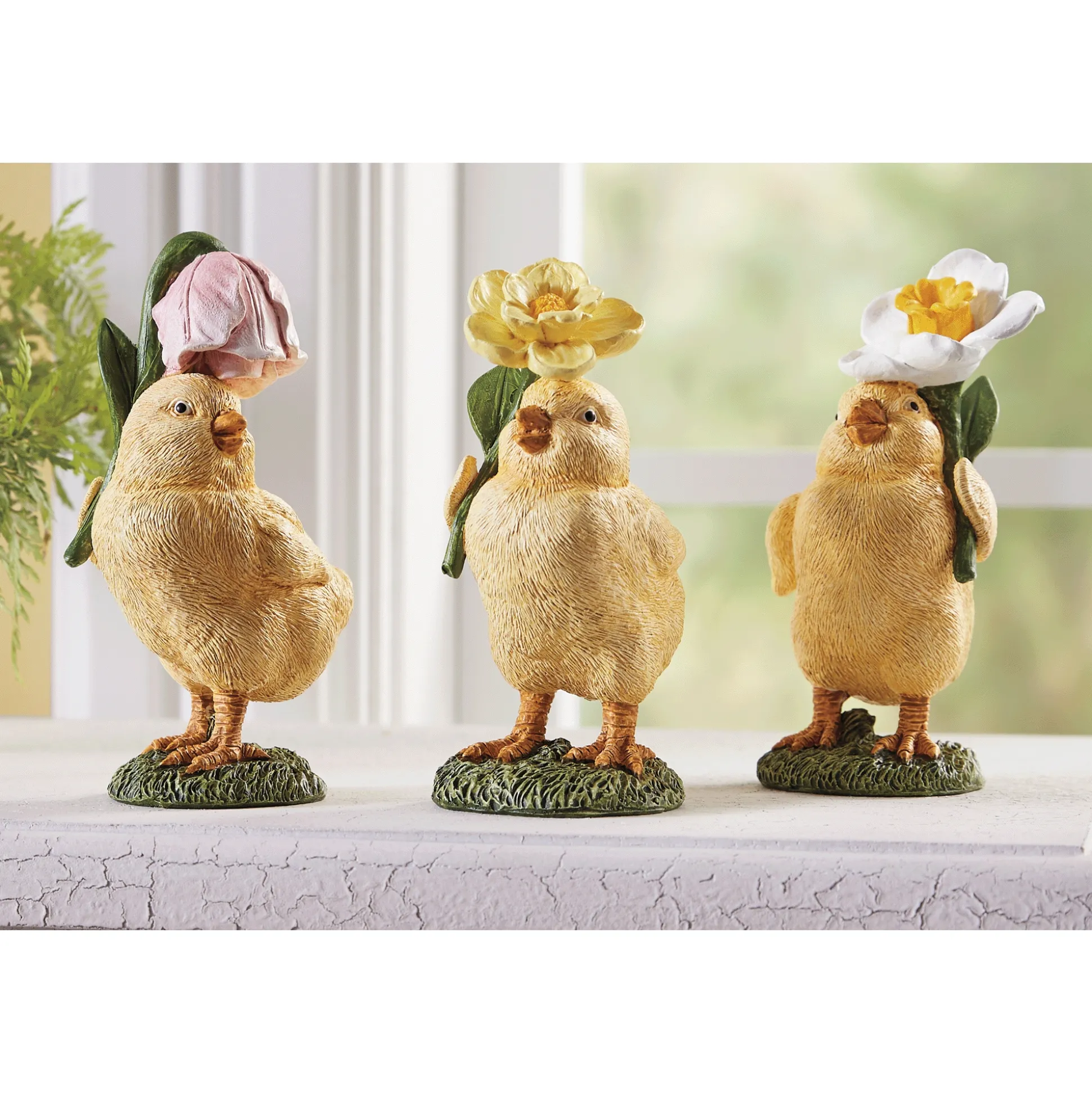 Set of 3 Chicks with Spring Flowers