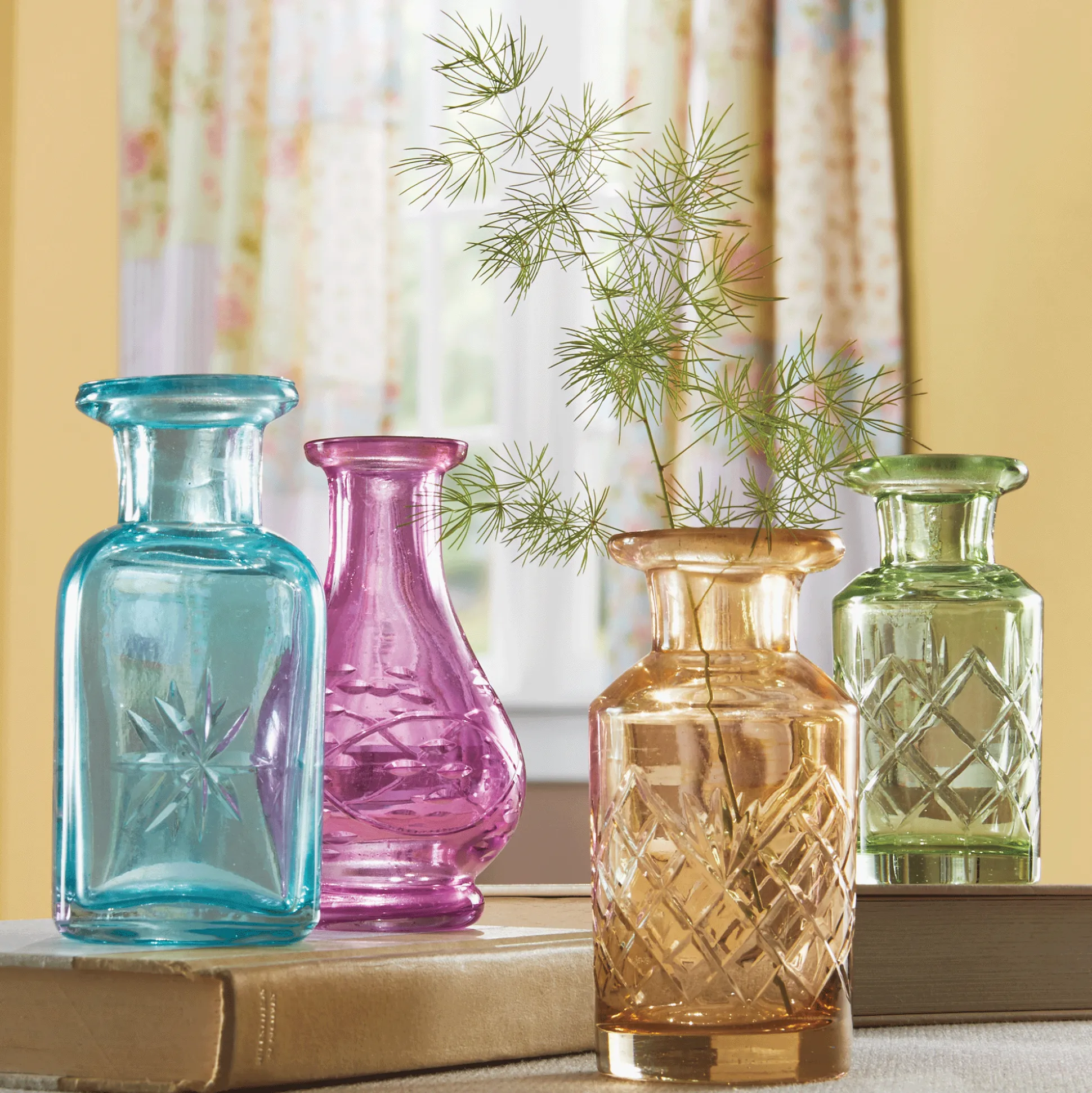 Set of 4 Colored Glass Bud Vases