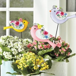Set of 3 Colorful Bird Stakes