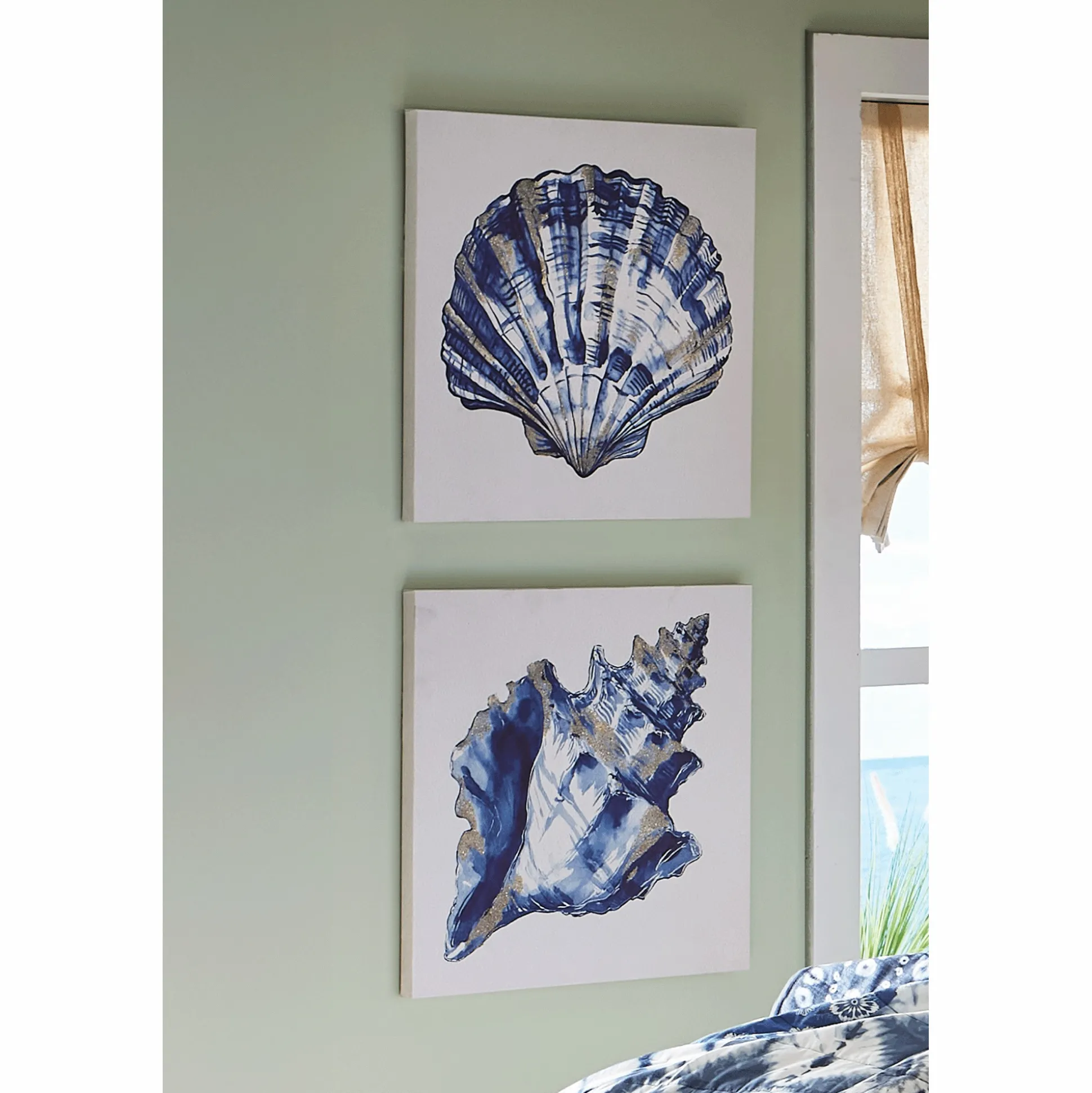 Set of 2 Dark Blue Shell Art