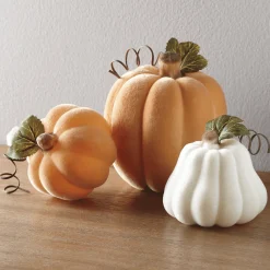 Set of 3 Flocked Pumpkins