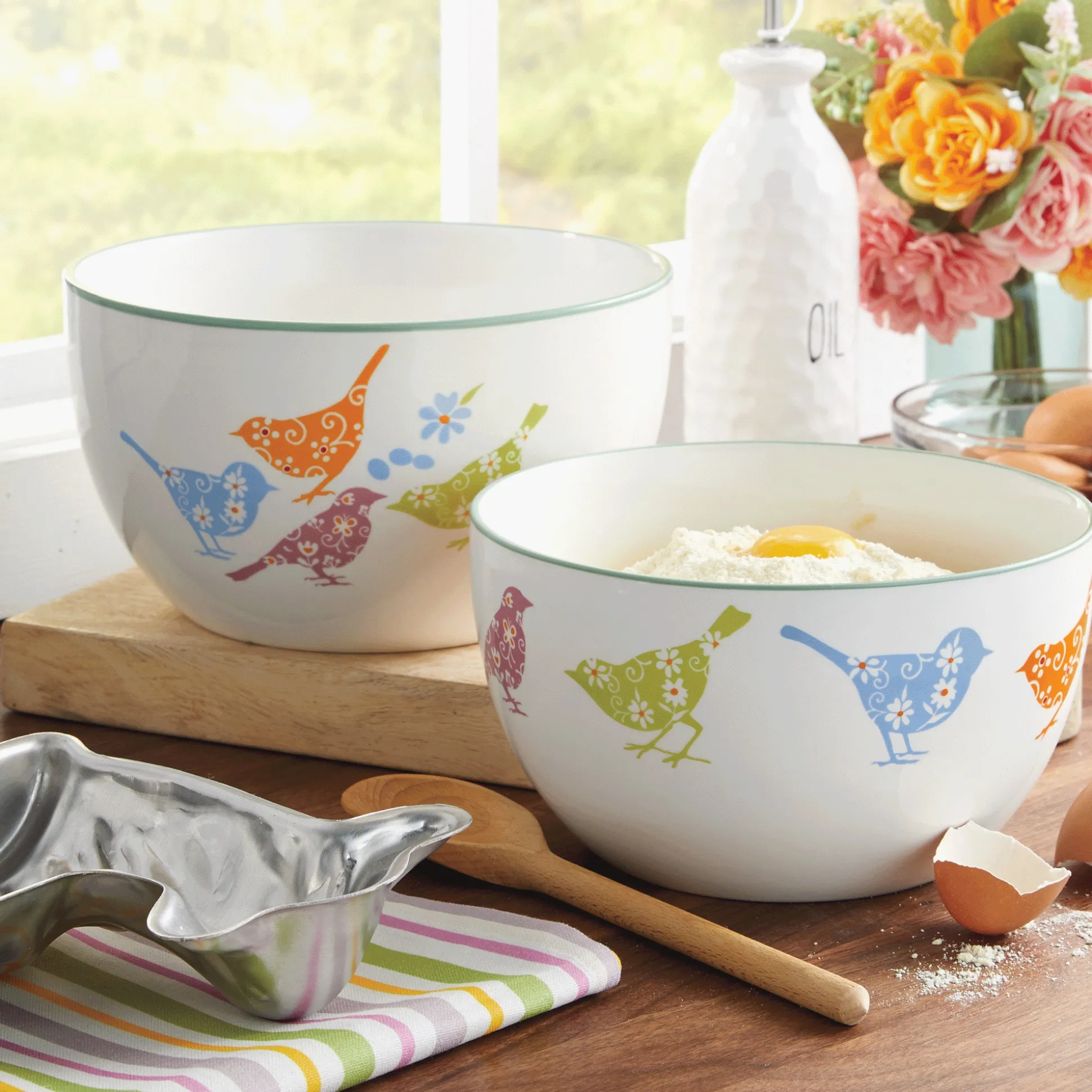 Set of 2 Floral Bird Mixing Bowls