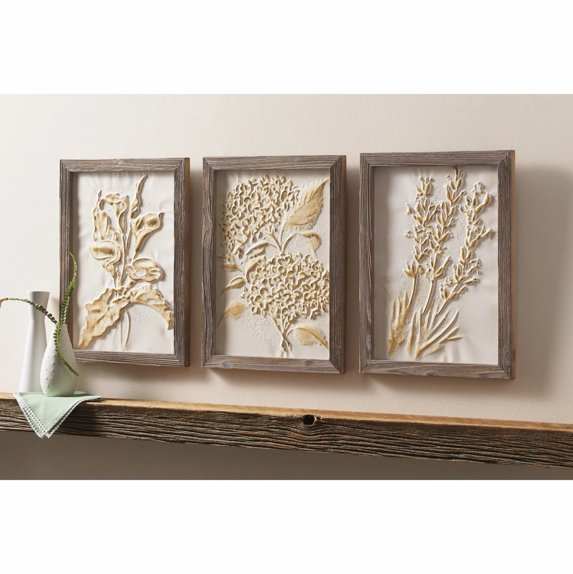 Set of 3 Floral Embossed Wall Art