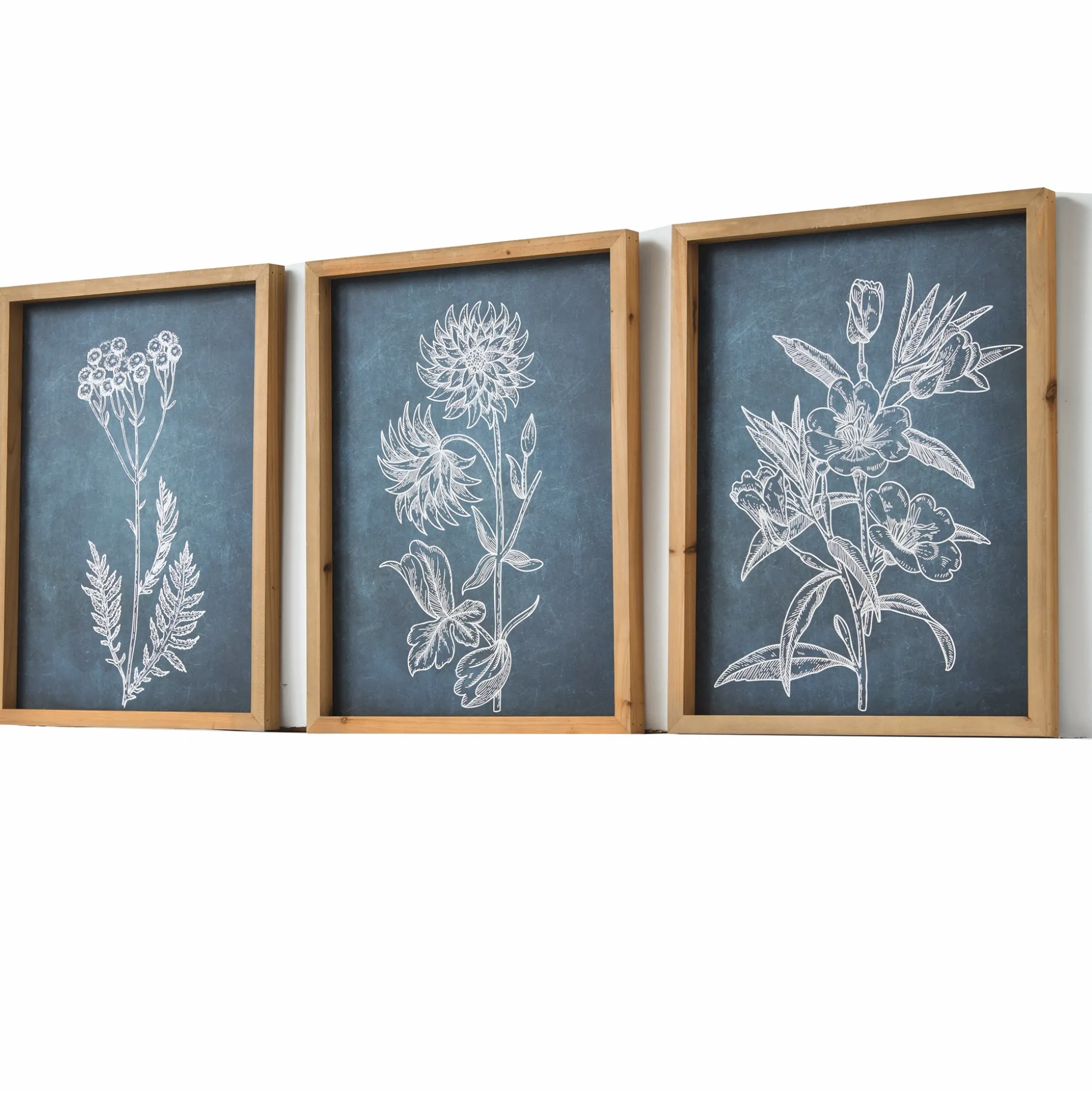 Set of 3 Florals on Blue Wall Art