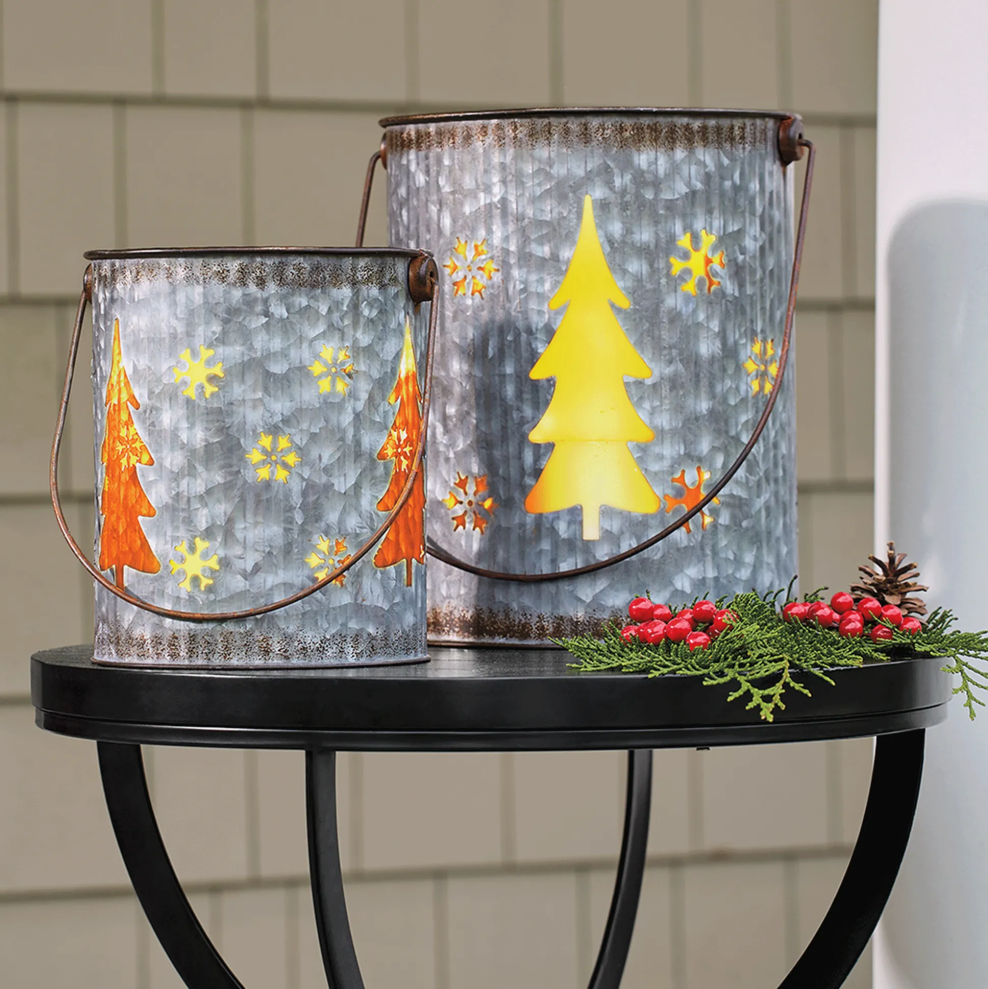 Set of 2 Galvanized Metal Luminaries