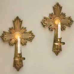 Set of 2 Golden Cross Taper Sconces