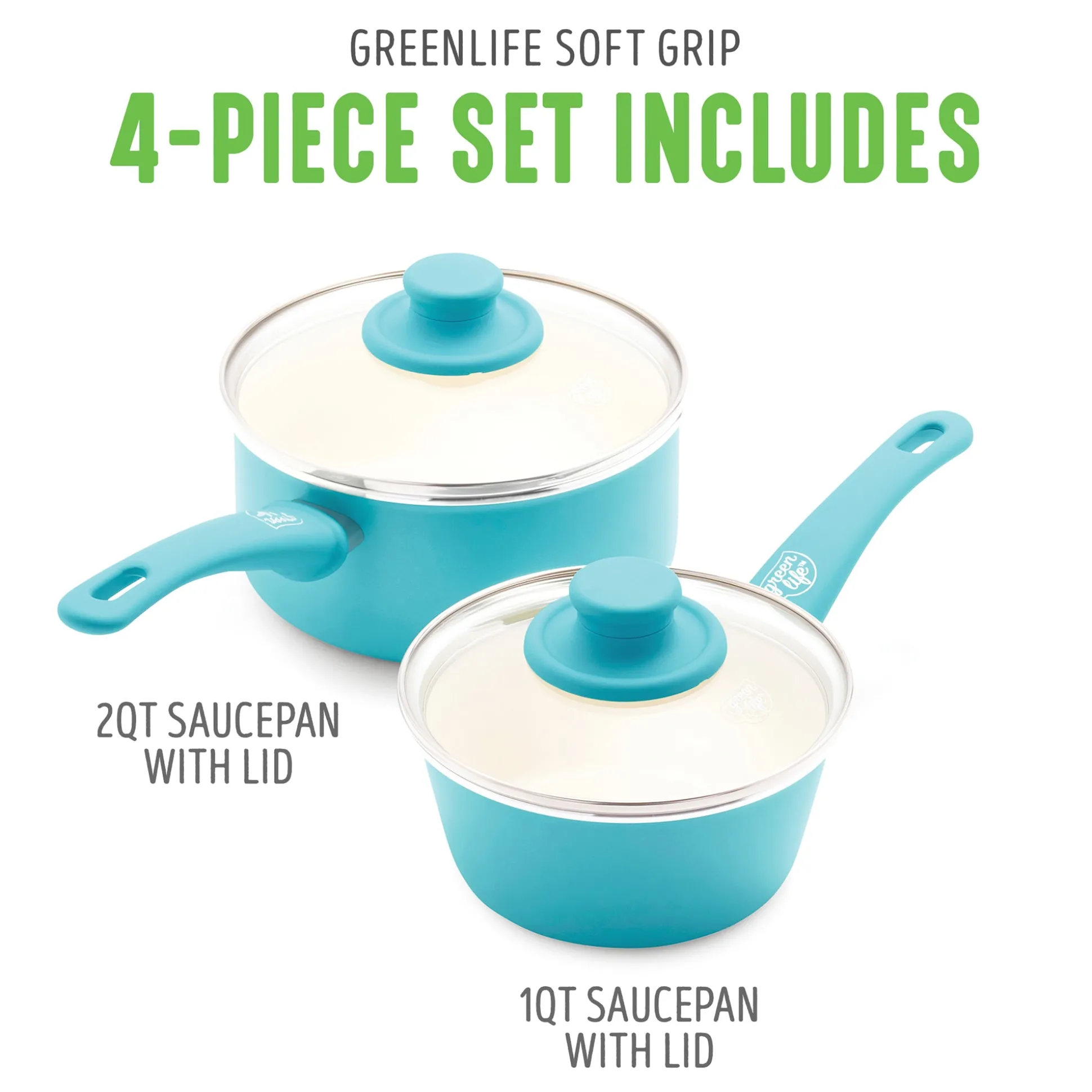 Set of 2 Greenlife Soft-Grip Ceramic Saucepans