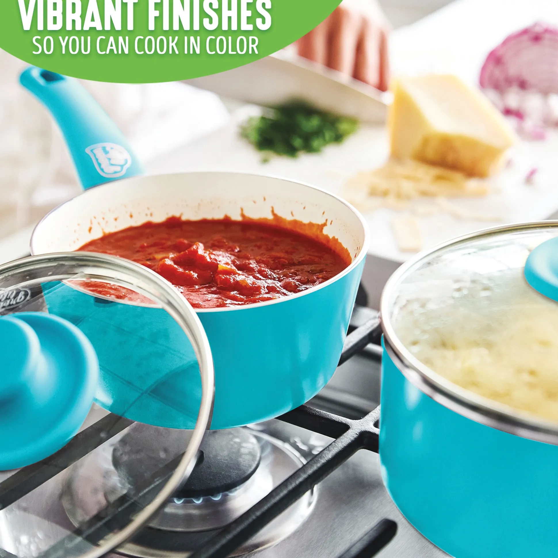Set of 2 Greenlife Soft-Grip Ceramic Saucepans