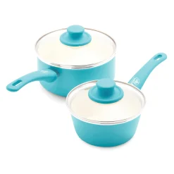 Set of 2 Greenlife Soft-Grip Ceramic Saucepans