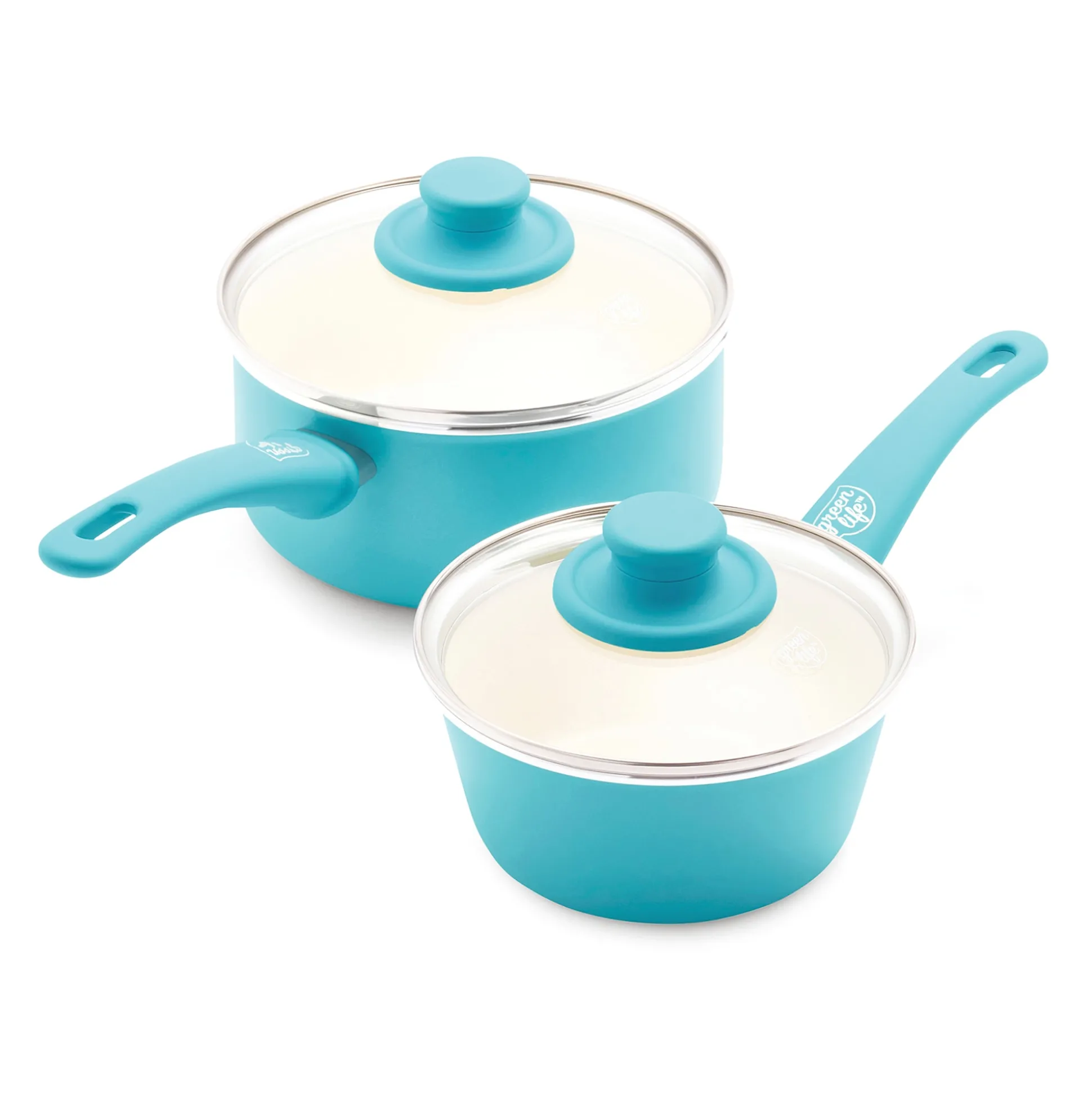 Set of 2 Greenlife Soft-Grip Ceramic Saucepans