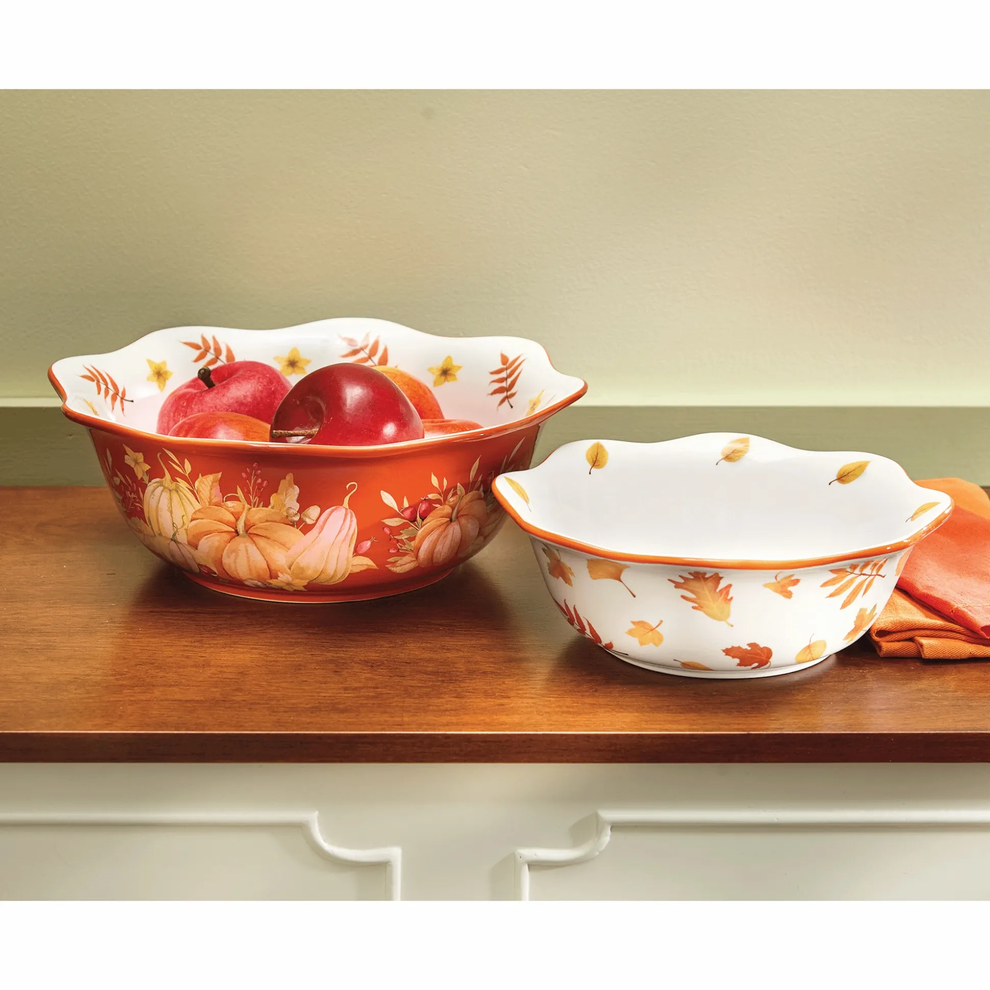 Set of 2 Harvest Ruffled Edge Bowls