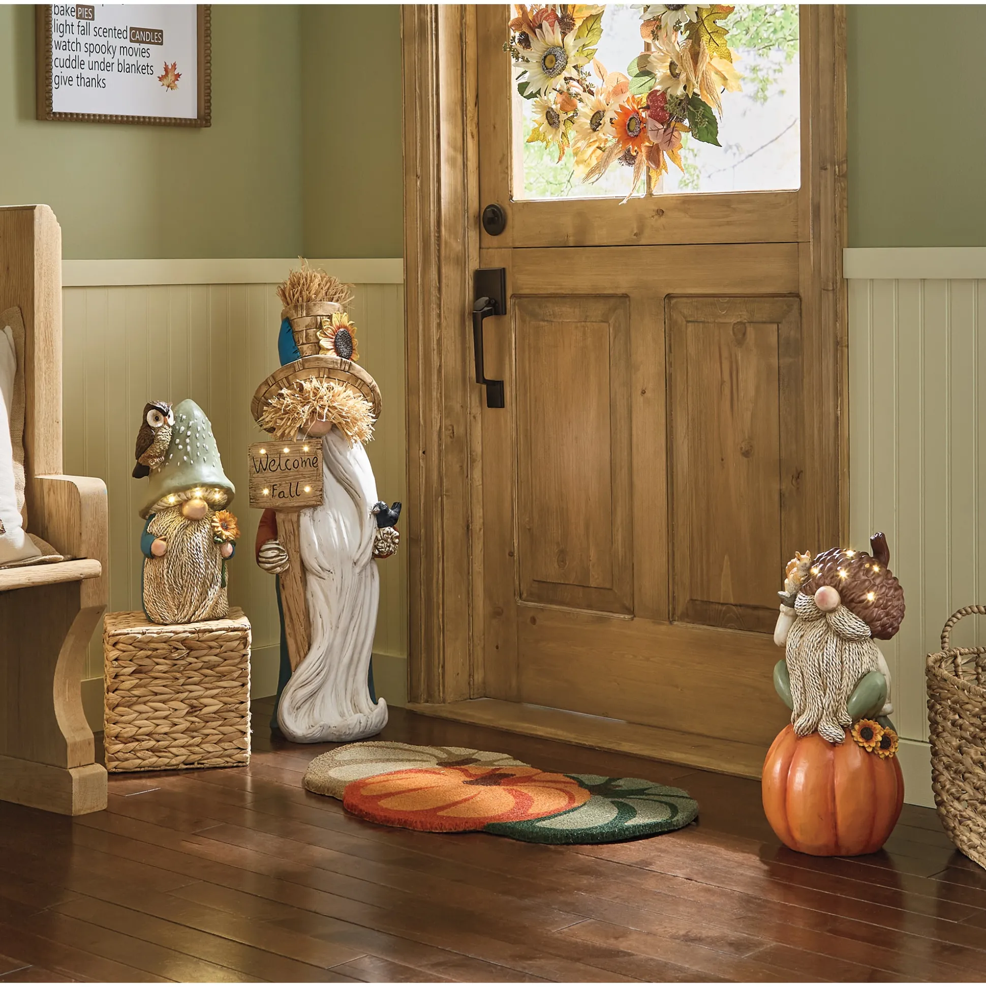 Set of 3 Large Lit Harvest Gnomes