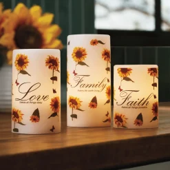 Set of 3 LED Sunflower Sentiment Candles