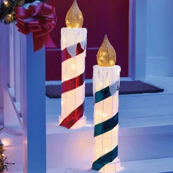 Set of 2 Lit Taper Christmas Candle Lawn Décor