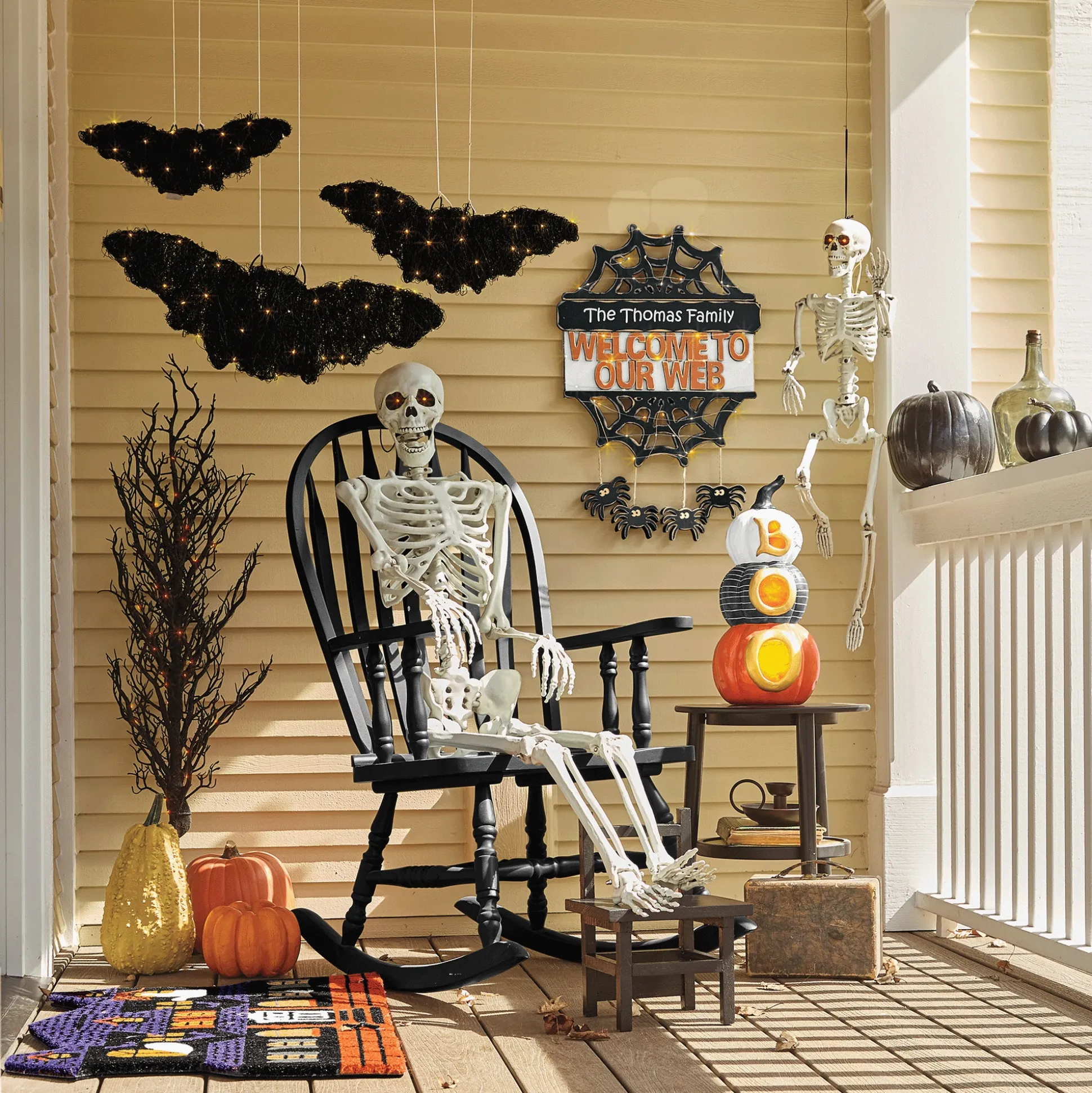 Set of 3 Lit Woven-Rattan Bats