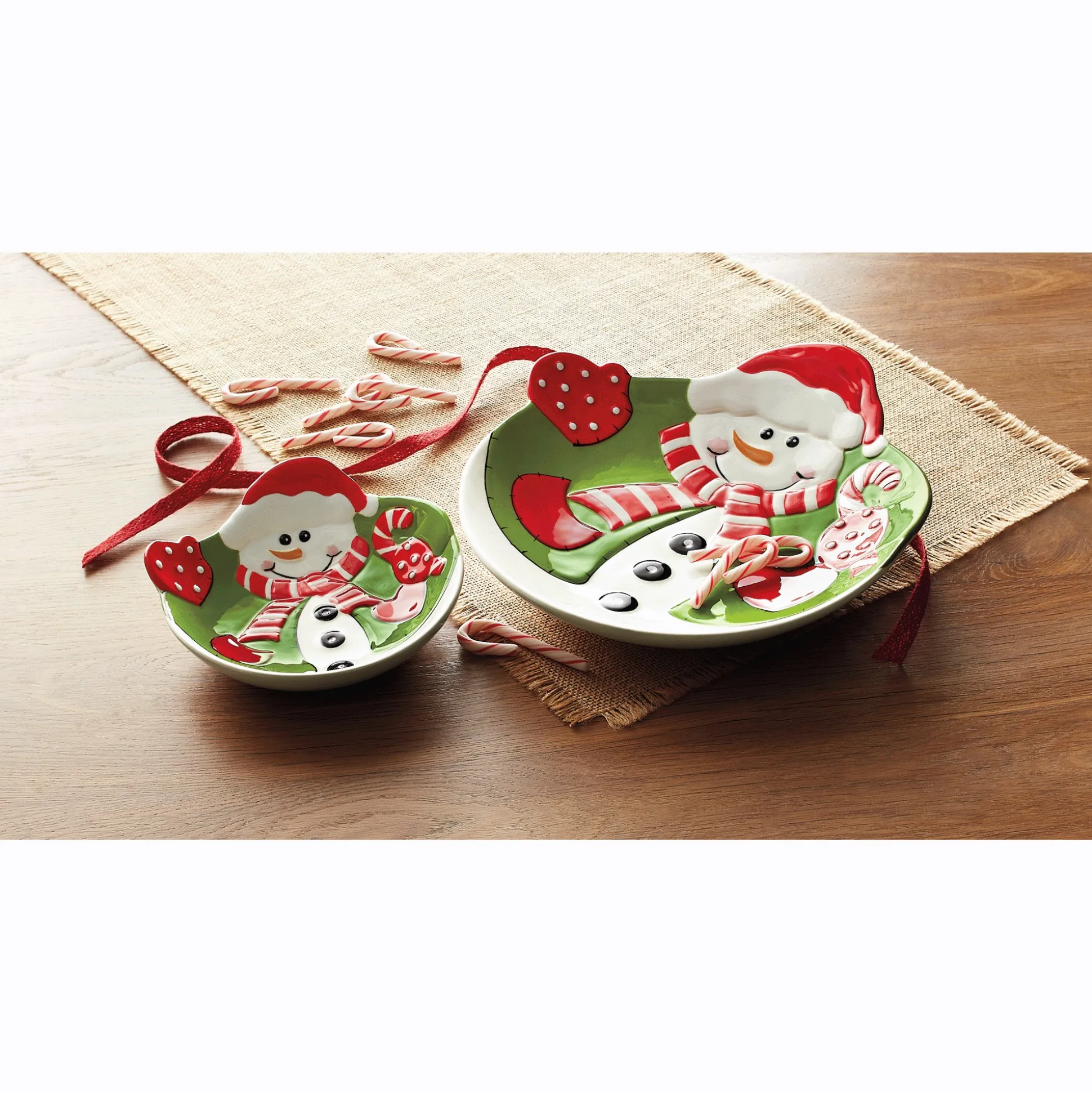 Set of 2 Merry Snowman Serving Dishes