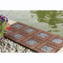 Set of 8 Outdoor Wood Patio Tiles