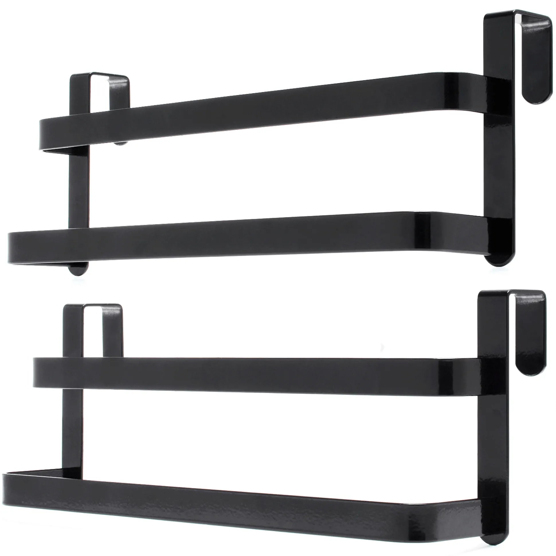 Set of 2 Over-the-Door Double Towel Racks, Iron, Black