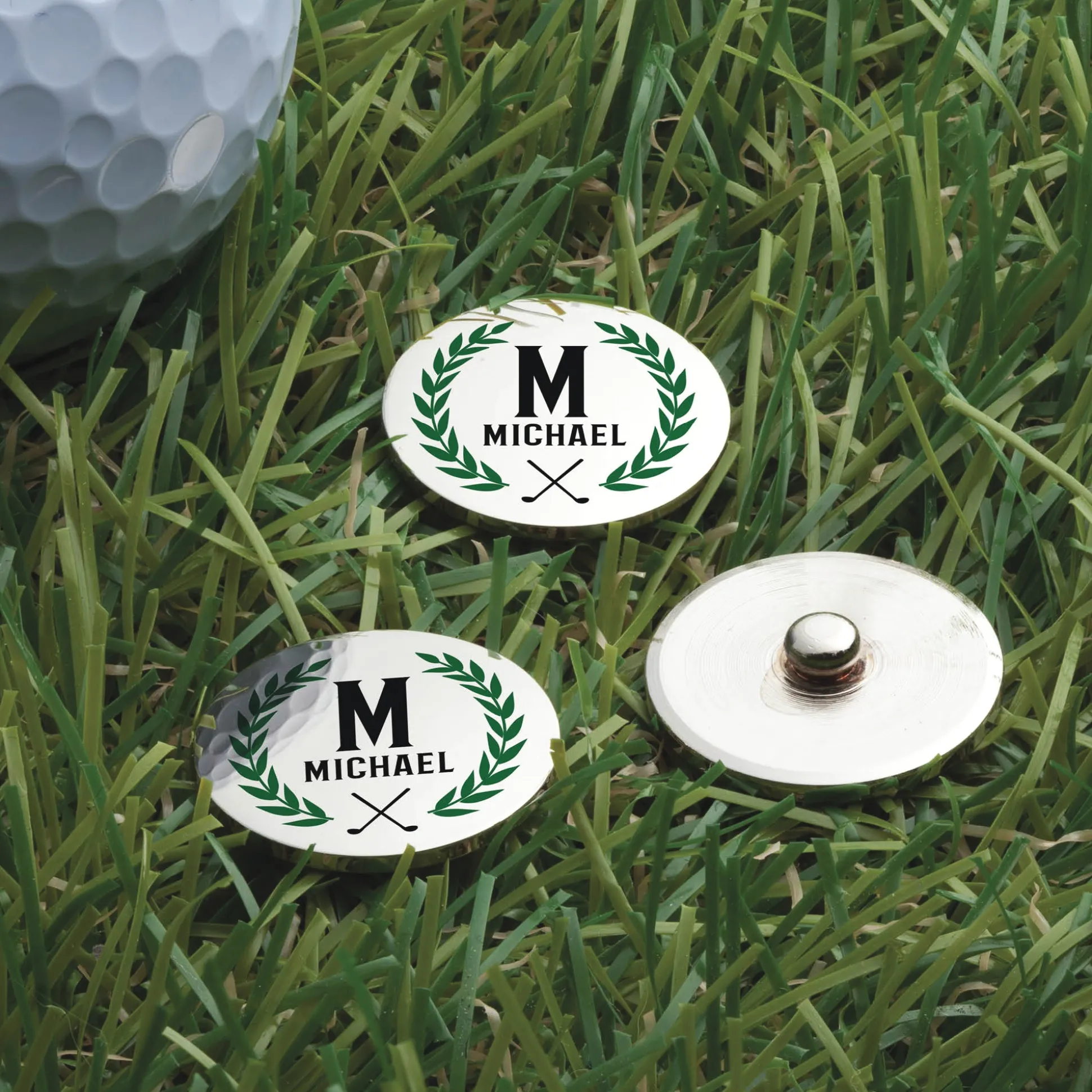 Set of 3 Personalized Laurel-Wreath Golf Ball Markers