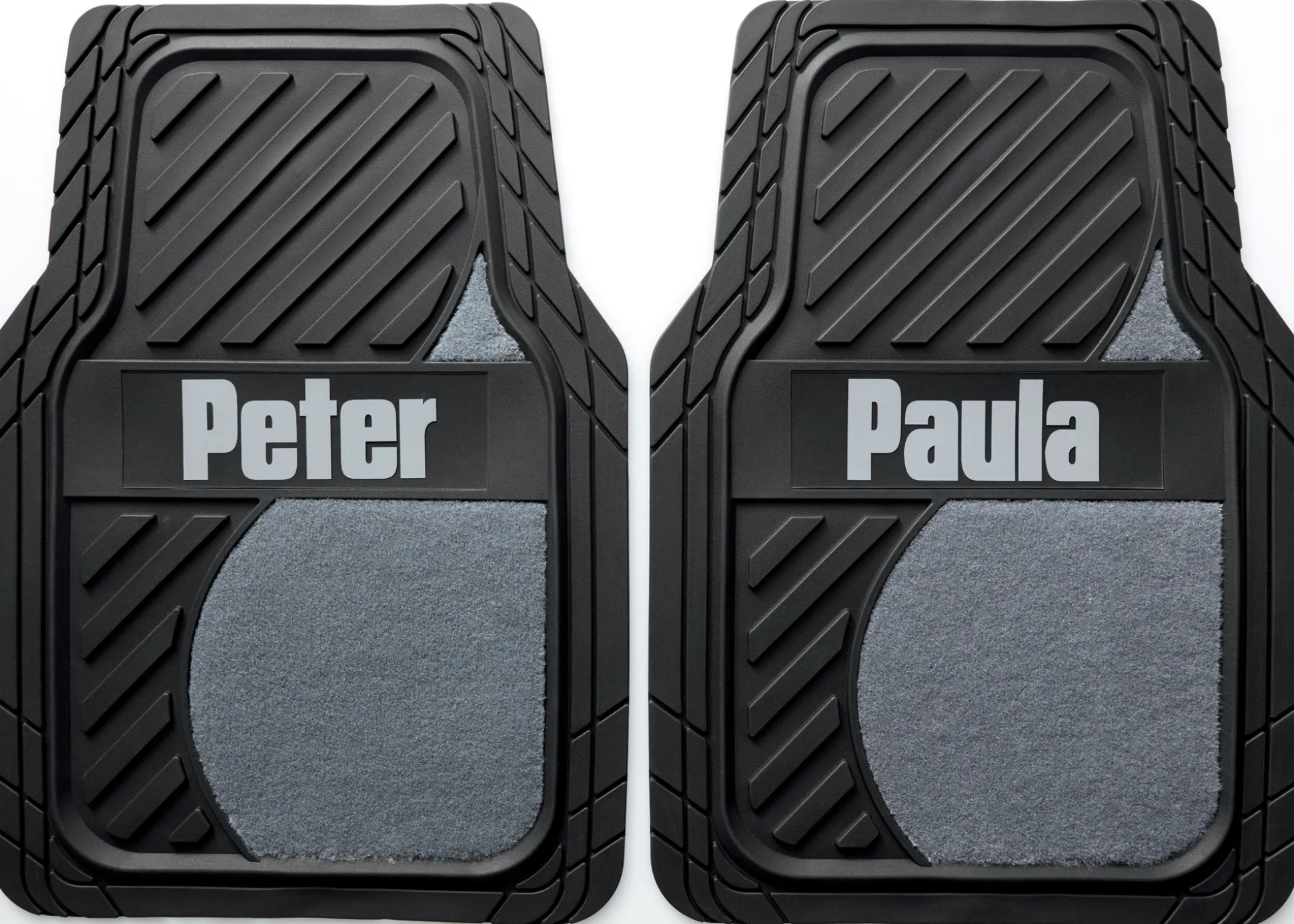 Set of 2 Personalized Rubber Car Floor Mats with Carpet Insets