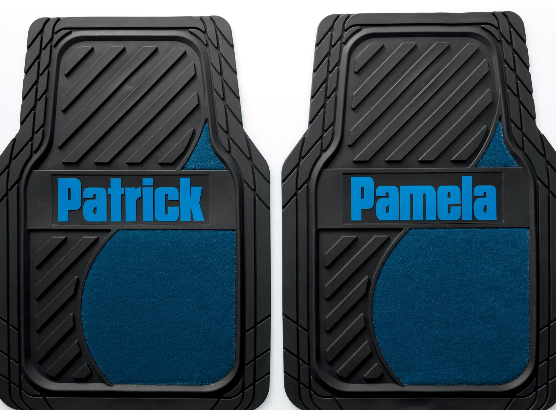 Set of 2 Personalized Rubber Car Floor Mats with Carpet Insets