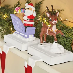Set of 2 Santa and Rudolph Stocking Hangers