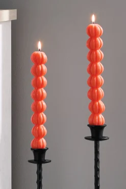 Set of 2 Stacked Pumpkin Wax Taper Candles
