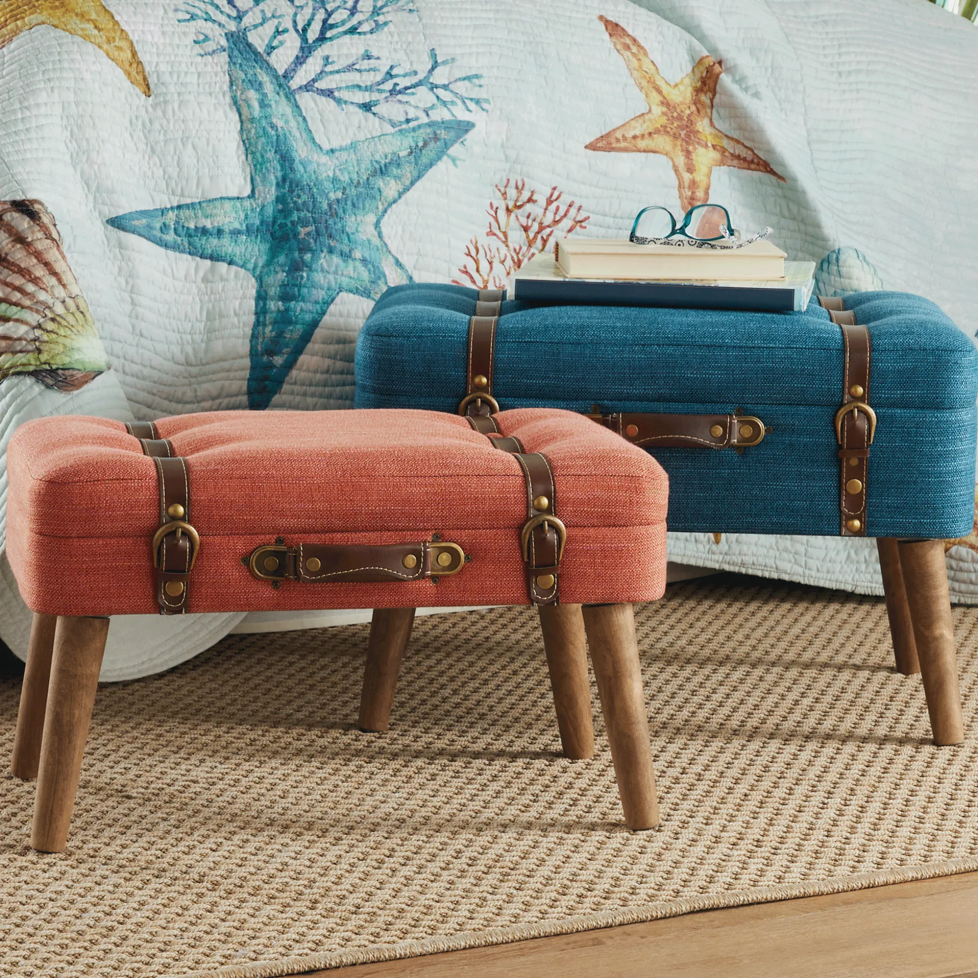 Set of 2 Suitcase Ottomans