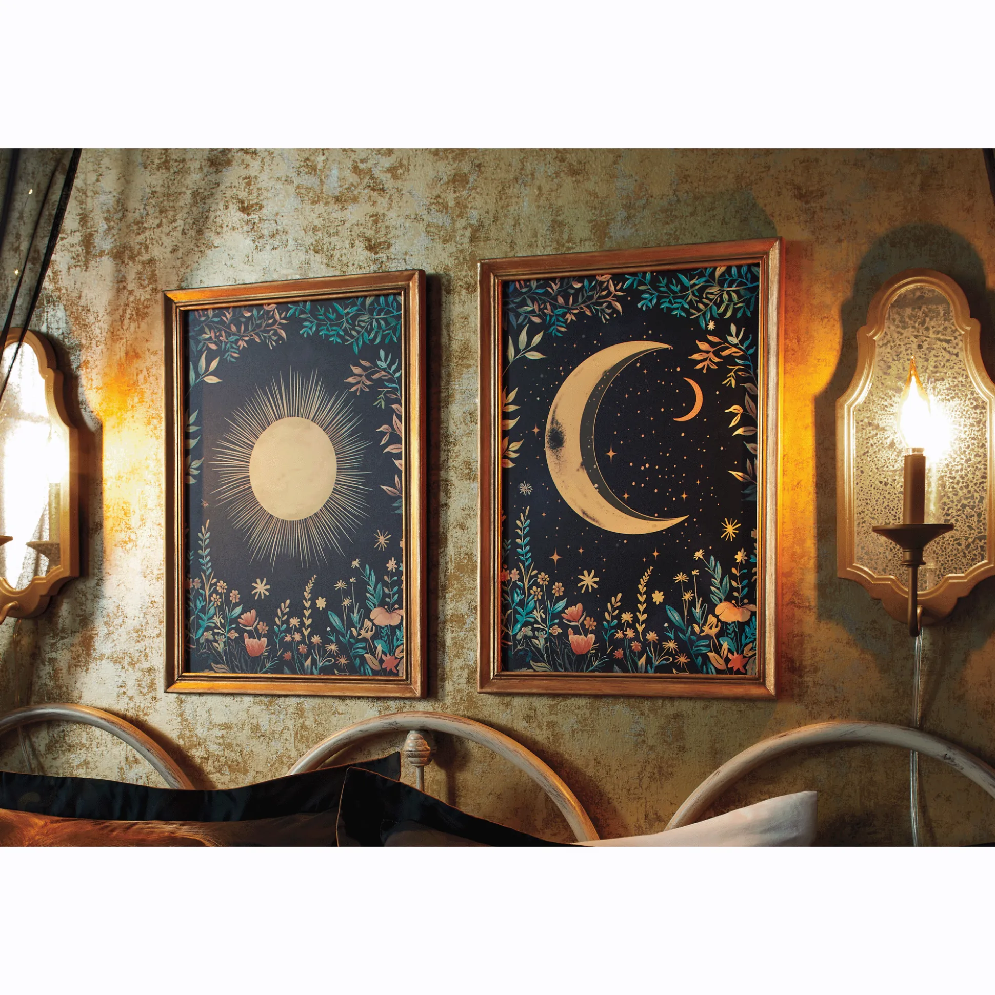 Set of 2 Sun and Moon Wall Art