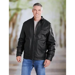 Sherpa-Lined Leather Coat