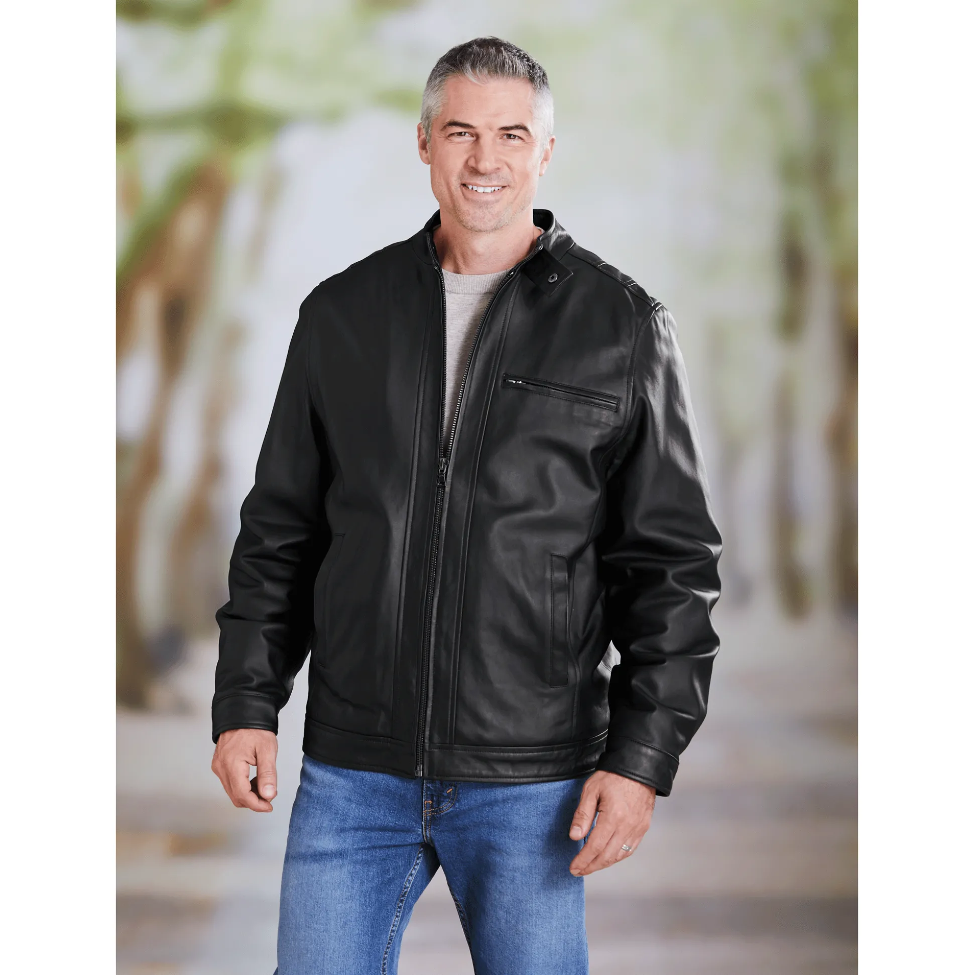 Sherpa-Lined Leather Coat
