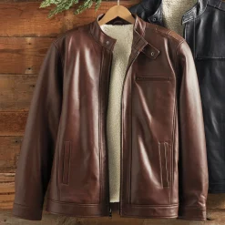 Sherpa-Lined Leather Coat
