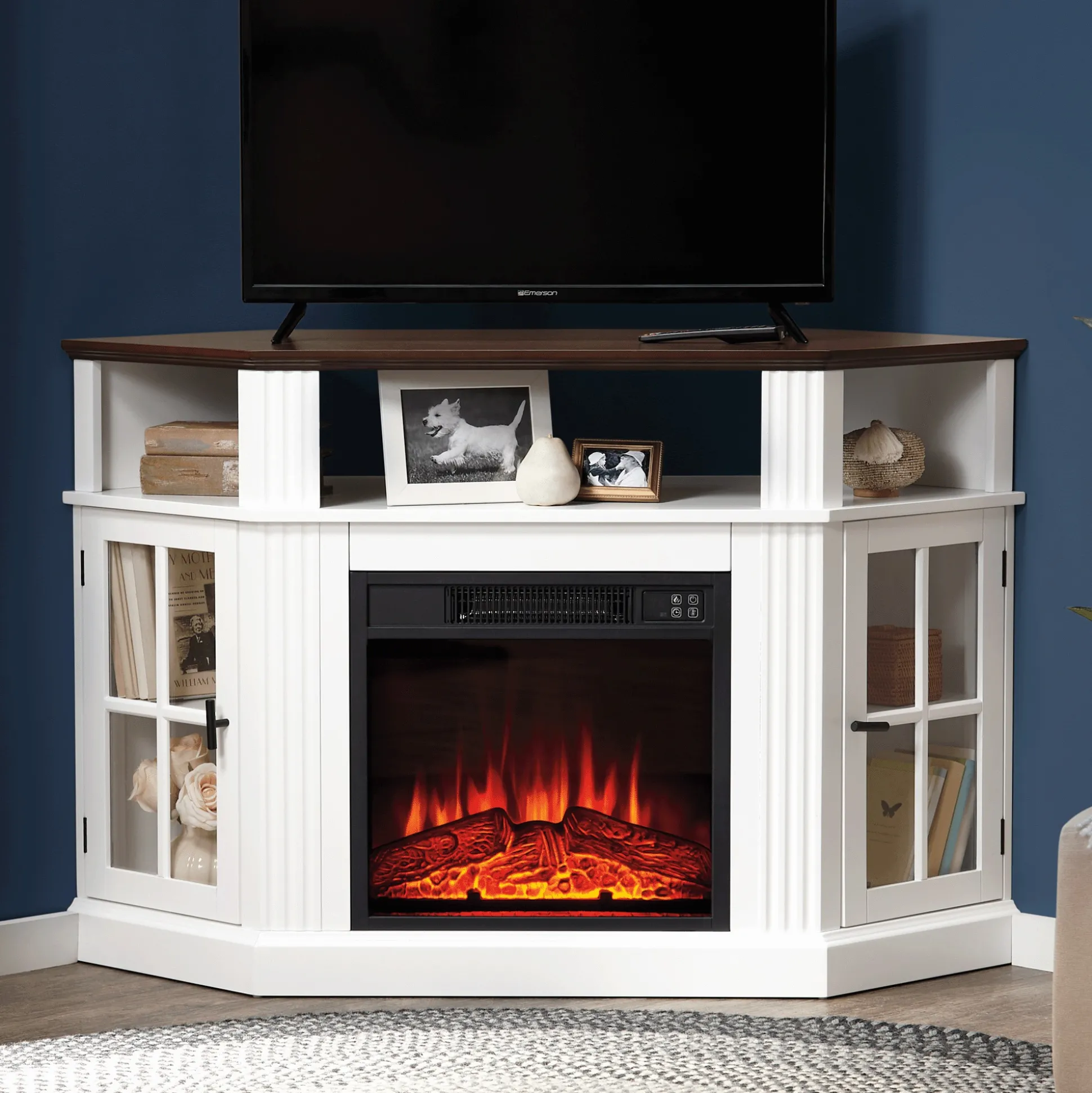 Side-Display Corner Fireplace with Remote
