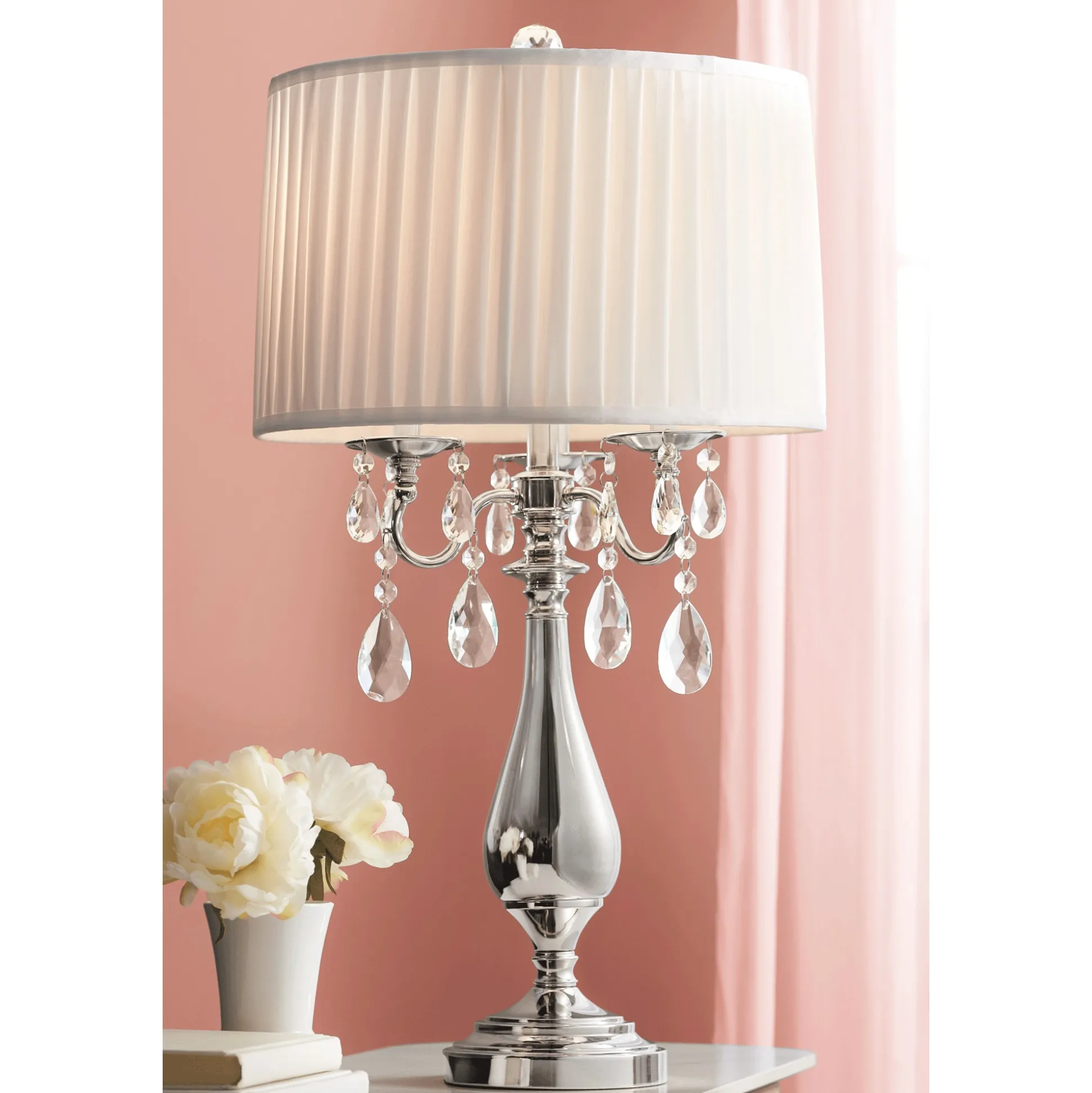 Silver Crystal Drip Table Lamp