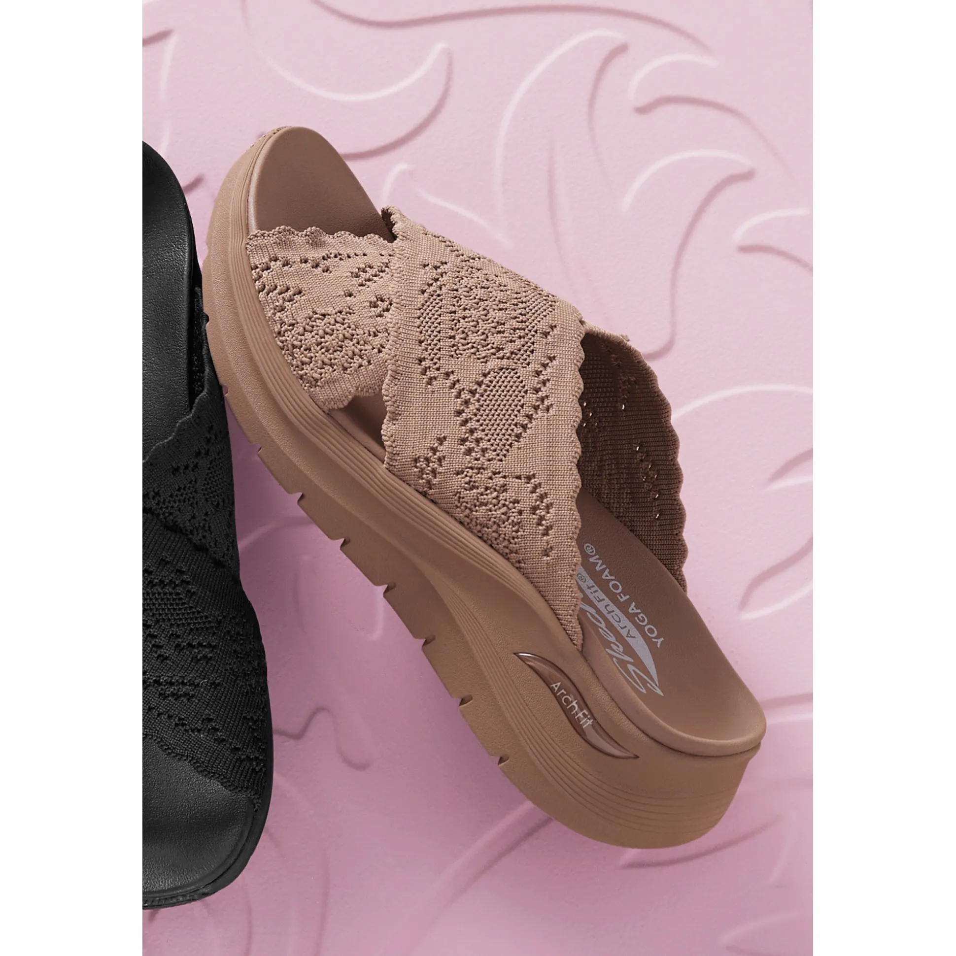 Skechers Arch Fit Slide with Feminine Crisscross Straps