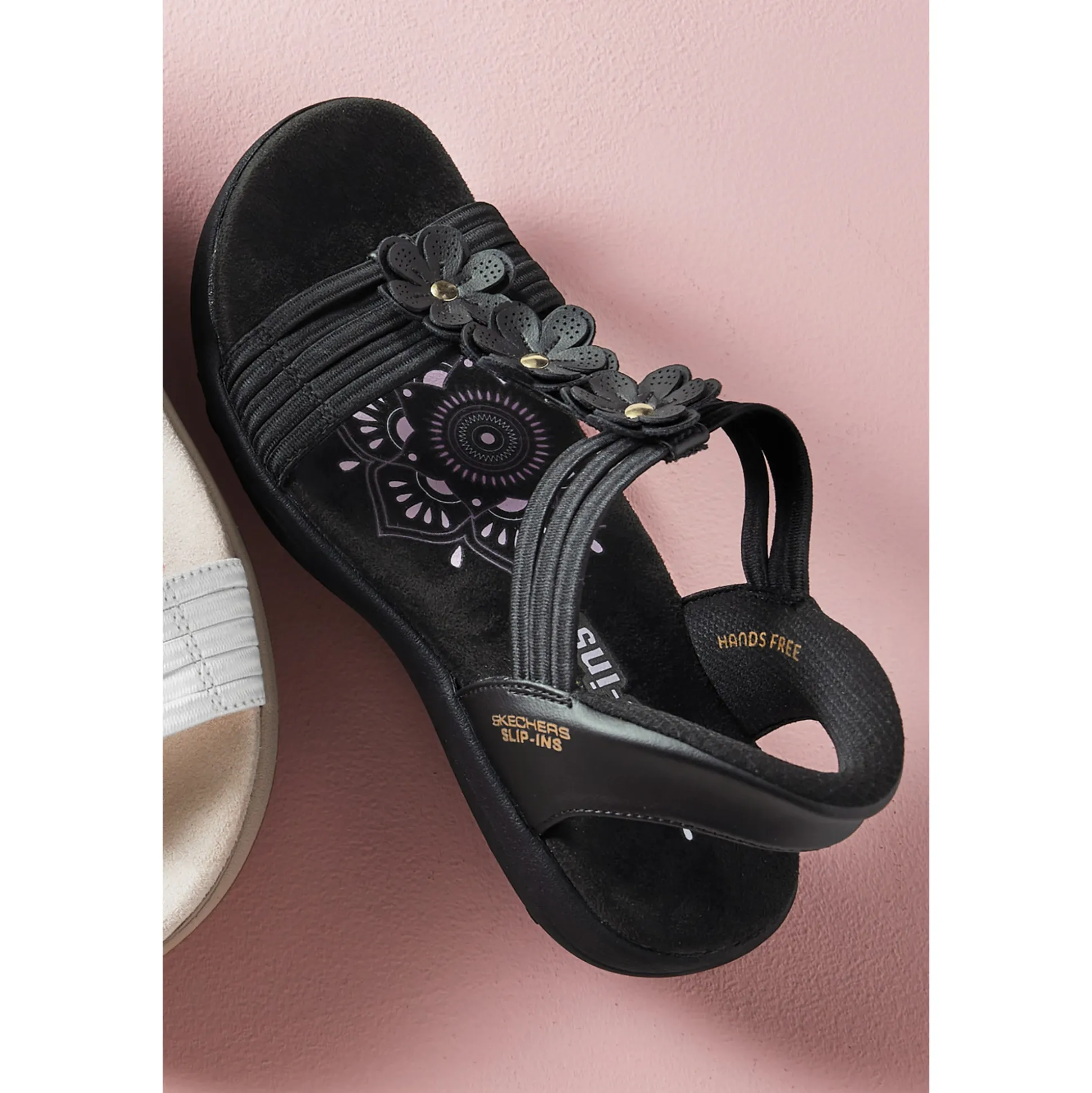 Skechers Hands-Free Slip-Ins Leather Reggae Slim Slingback with Floral Appliqués