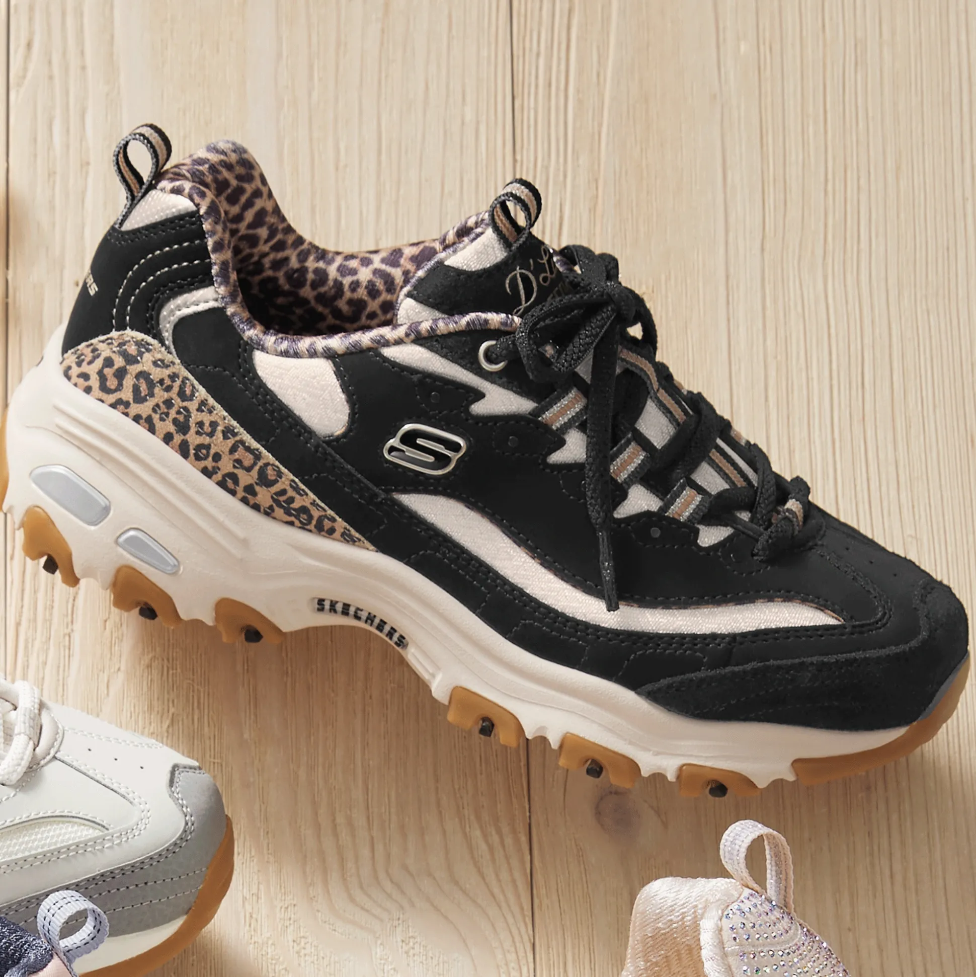Skechers Women's D'Lites Leopard Lace-Up