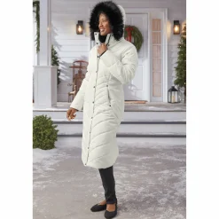 Snowfall Quilted Puffer Duffle Coat with Removable Faux-Fur and Hood